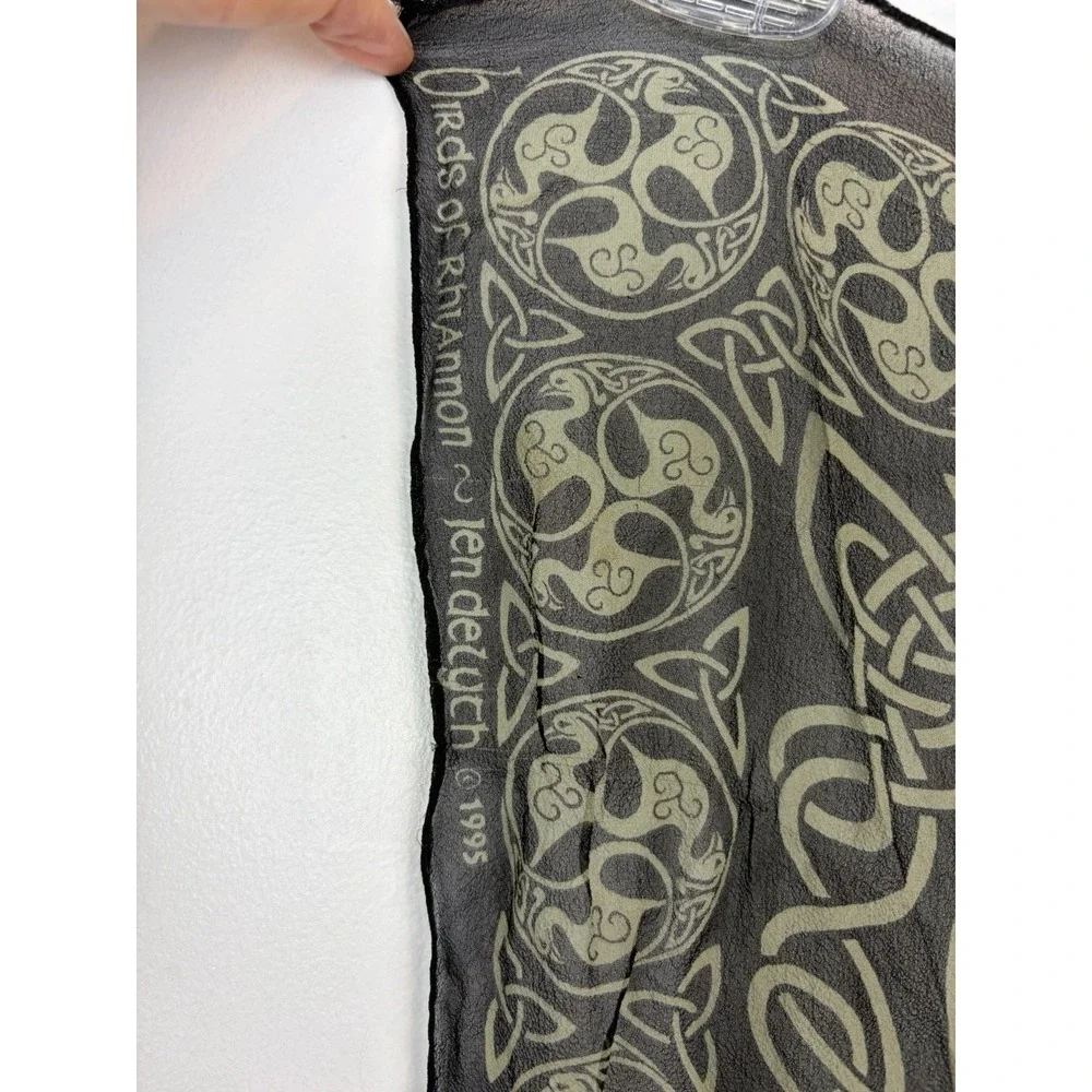 Vintage Keltic Designs Silk Scarf Black Green 90's Career Japan Career